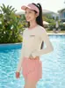 Traje de Baño Nuevo Estilo Lindo de Manga Larga con Shorts Divididos para Niñas, Niños Medianos y Grandes, Conjunto de Traje de Baño Infantil de Manga Larga Protector Solar