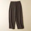Foto real 2026 novo verão literário retrô casual algodão linho fino plus size solto modelador calça harém nove pontos feminina