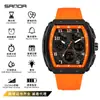 Reloj Estudiante Sanda Deportes al Aire Libre Repetición Doble Pantalla Forma de Barril para Estudiantes de Secundaria y Preparatoria Reloj Electrónico Multifuncional