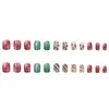 Nuevo Arte de Uñas Otoño e Invierno con Ambiente de Dulce de Copo de Nieve, Uñas Postizas Color-Blocking Brillantes y Versátiles, 24 Piezas