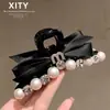 Elegante pinza de garra grande con lazo negro, moderna para cabello grueso en la parte posterior de la cabeza, pinza para recogido completo, elegante pinza de tiburón