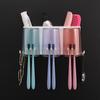 Portacepillos de Dientes Multifuncional, Almacenamiento en Vaso Transparente, Estante de Baño, Montaje en Pared sin Taladro, Vasos para Enjuague Bucal para Familia de Cuatro