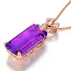 Novo pingente de pedra preciosa de ametista retangular de luxo pingente de diamante roxo embutido pingente de tesouro de cor de zircão corrente de clavícula feminina