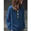 Estilo Atmosfera Roupas Femininas 2026 Primavera Novo Preguiçoso Alto Padrão Super Bonito Azul Decote V Malha Top