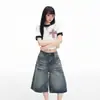 Laranja Infantil #Retrô Americano Design Lavado Senso de Estilo Jeans Wide-Leg Feminino Solto Emagrecedor Personalidade Versátil Calça Cropped Tendência