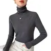 Suéter de cuello alto para mujer con patrón de espiga, top de punto de manga larga ajustado para otoño e invierno, perfecto como capa base