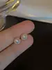 Pendientes Pequeños de Perla y Circonita para Mujer, Elegantes y con Estilo, Diseño de Lujo Ligero, Pendientes de Moda, Pendientes de Perla con Círculo Lleno de Diamantes