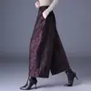 Garantia de Qualidade Antienvelhecimento Mãe Estilo Chinês Jacquard Formato Casulo Calças de Perna Larga Novas Calças de Nove Pontos Botão Casual Calças Calças para Botas Femininas