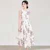 2612605-Nanyou alta calidad lujo ligero estilo suave sin mangas moda nicho estampado algodón vestido elegante para mujer