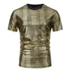 Nova Camiseta de Manga Curta de Verão 2025 Amazon Cross-Border Tamanho Europeu Roupa de Performance Gola Redonda Brilhante Camiseta Masculina de Manga Curta