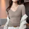 Capa base de cuello en V para mujer, nuevo suéter ajustado otoño/invierno 2026, top de punto de manga larga para primavera y otoño