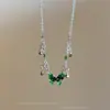 Collar francés de mariposa verde dulce con diseño de nicho, personalidad, temperamento, borla cruzada, cadena de clavícula, collar de moda
