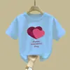 2549# Camiseta de Manga Corta para Niña Ropa de Verano Diseño de Corazón Niños Medianos y Grandes Top de Verano Algodón Manga Media