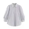 Estilo Europeo y Americano Transfronterizo Z Nueva Moda Elegante Ropa para Mujer al por Mayor Camisa Rayada Holgada con Mangas Abullonadas 7969228