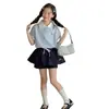 Camiseta Polo de verano para niña de estilo transfronterizo, camiseta de manga corta, nuevo estilo 2026, conjunto de falda-pantalón fina para niños mayores, moderno