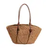 Bolsa de Palha de Ombro Grande Capacidade, Bolsa Tote de Viagem Casual Retro Estilosa Color Block Tendência, Bolsa de Praia Tecida
