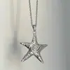 Collar Oceánico Vintage para Mujer, Cadena para Clavícula con Colgante de Estrella de Mar Luminosa Larga, Cadena Exagerada Dulce y Fresca de 70 cm para Suéter