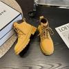 Botas Amarillas Grandes Pateables para Mujer Otoño 2025 Nuevas Botas Martin Estilo Británico Clásico Botines Versátiles de Suela Gruesa