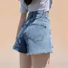 Shorts de Mezclilla Rasgados de Color Claro para Mujer Otoño Tendencia Combinan con Todo Nuevos Cintura Alta Adelgazantes Ropa Dopamina Pantalones Cortos