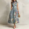 Novedad Otoño 2026 Ropa Femenina Transfronteriza Europea y Americana, Vestido Largo Estampado Estilo Dama Elegante, Vestido Ajustado con Encanto Elegante