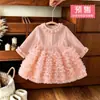 Nuevo Vestido de Punto Rosa para Niñas de Manga Larga con Falda Abullonada de Pastel y Panel de Malla Faldas para Bebés Venta al por Mayor
