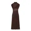 Vestido Longo Midi Versátil de Verão Europeu e Americano Novo para Mulheres, Ajustado ao Corpo, com Patchwork de Tule