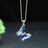 Colgante de cristal azul de cuatro piezas, collar de cristal para niña, anillo de mariposa, pendientes de cristal de moda, regalo de cumpleaños