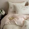 Conjunto de Cuatro Piezas 100S Aerografiado Otoño/Invierno Bordado de Rosas Ropa de Cama Cálida Estilo Lujo Ligero Sábanas Fundas Nórdicas Sábanas Ajustadas