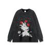 American Street Cartoon Impresso oversize Old Camiseta de manga comprida masculina e feminina Hip-hop National Trendy Loose Base Tee-shirt