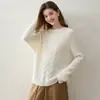 Suéter de cashmere com gola redonda e fio torcido estilo preguiçoso para mulheres, suéter de tricô pullover espessado de fio duplo, camada base de caimento solto