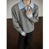 Estilo Old Money Suéter Falso de Dos Piezas Hombre Invierno Engrosado Calidez Juventud Tendencia de Alta Gama Marca Manga Larga Cuello Polo Tejido