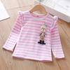 Camiseta de Manga Larga para Niña Ropa Infantil 2026 Otoño Nuevo Estilo Bebé Primavera y Otoño Rayas Cuello Redondo Top Camisa Básica Elegante