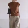 Camiseta de Tricô Slimming Soltinha de Gola Alta Meia-manga Estilo Old Money para Mulheres, Nova de Verão 2026, Top Fino Bonito Único