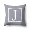 Funda de Almohada de Poliéster Base Gris Artística Decoración para el Hogar y el Coche 26 Letras Inglesas Cojín Funda de Cojín para Coche QTB02