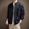 Camisa Jeans com Gola Alta High-End Retrô Americano Old Money Masculina Outono Solta Casual Sensação Relaxada Peça Externa