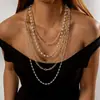 Venta Caliente Transfronteriza Elegante Traje de Collar de Cadena de Perlas Mixtas de 5 Piezas Diseño Multicapa Apilado para Mujer Collar al por Mayor