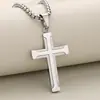 Moda de e-commerce transfronteiriço mais vendida personalizada simples entre costura de fio leve aço inoxidável cruz tridimensional pingente
