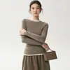 ¡Lavable en la lavadora! Suéter de punto fino 100% lana Yangzi para mujer, ajuste ceñido, cuello redondo, fino, tejido sin costuras, camiseta base