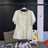 Camisa Mx Branca de Verão Fina com Borda Francesa Solta com Efeito Emagrecedor Top Puro Algodão Estilo Baby Doll para Mulheres