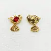 Pendientes Vintage de Alta Gama Chapados en Oro Real Flor Roja Stud Flor Plegable Pendientes de Lazo Pin de Plata C225