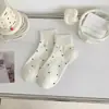 Calcetines de Lunares Blancos para Mujer, Calcetines de Media Pantorrilla, Estilo Delgado de Verano, Color Sólido, Estilo Japonés, Calcetines Cortos de Algodón Transpirables, Rayas Verticales Simples, Versátil