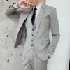 Traje Rayado para Hombre 2020 Set de Tres Piezas Estilo Coreano Juvenil Corte Slim Talla Extra Vestido de Boda Banquete Ropa Formal