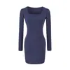Vestido Base Ajustado Sexy Azul de Punto para Mujer Otoño Invierno Ropa Interior Falda Corta Ceñida de Cadera de Alta Gama