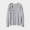 [Caxemira e Lã de Ovelha] 25 Outono e Inverno Casual Elegante Temperamento Gola V Jaqueta Suéter Cardigã de Caxemira Feminino