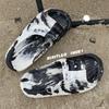 Ropa de Exterior de Moda y Genial, Sandalias Creativas y Cómodas de Verano para Mujer con Estampado de Tinta, Chanclas Sencillas de Una Tira para Uso Diario en Casa, Ocio y Vacaciones
