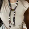 Colar Cachecol de Seda Castanha para Mulheres 2025 Novo Design Único Corrente de Suéter Acessórios Simples Elegantes Versáteis Tendência