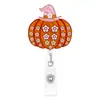 Porta credencial con elemento de calabaza de Halloween, Clip retráctil para credencial de acrílico con purpurina, Portacredencial de extracción fácil, Personalizado por el fabricante original