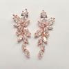 Aretes Largos Elegantes Más Vendidos Transfronterizos para Damas Hoja de Rama de Olivo Zirconia Aretes de Moda E8089