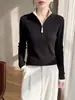 Suéter de Punto Fino con Cuello Alto y Media Cremallera Manga Larga Bloque de Color Ajustado Otoño/Invierno 2026