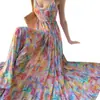 Vestido de Tirantes de Gasa Estampada, Suave y Hermoso, Inspirado en la Dopamina, para Mujer en el Complejo Turístico Costero de Sanya, Vestido Largo de Verano con Dobladillo Ancho